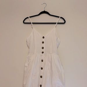 Japan White Button Up Spagetti Strap Midi Dress w/ Pockets
